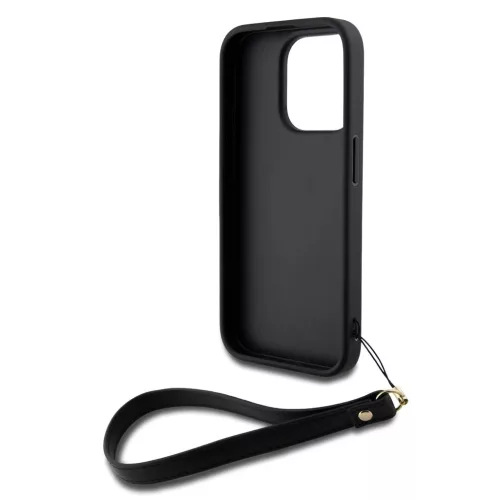 DKNY PU bőr Stack Logo csuklópántos tok iPhone 14 Pro Max készülékhez fekete