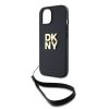 DKNY PU Leather Stack Logo csuklópántos tok iPhone 15 készülékhez fekete