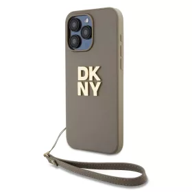   DKNY PU bőr Stack Logo csuklópántos tok iPhone 14 Pro Max készülékhez bézs
