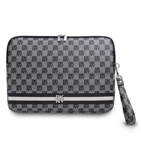   DKNY PU bőr Checkered Pattern and Stripe laptop tok 15/16" fekete