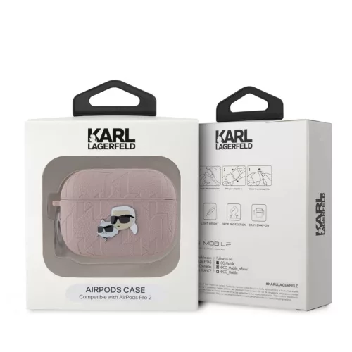 Karl Lagerfeld PU Embossed Karl and Choupette Heads tok AirPods Pro 2 készülékhez rózsaszín