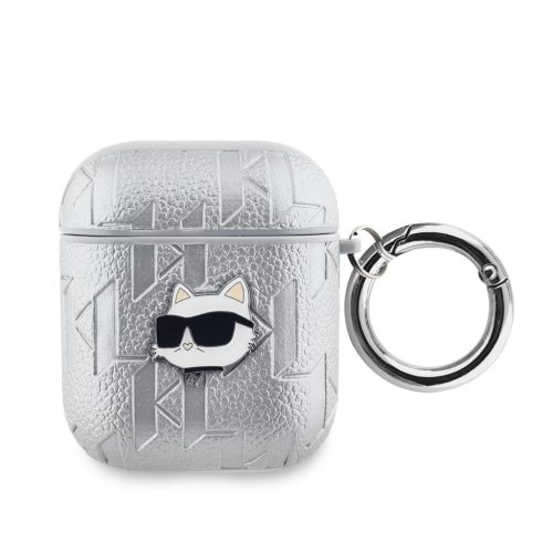 Karl Lagerfeld PU domborított Choupette tok AirPods 1/2 készülékhez ezüst