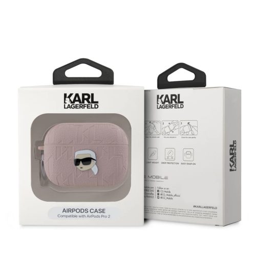 Karl Lagerfeld PU domborított Karl Head Case tok AirPods Pro 2 készülékhez rózsaszín