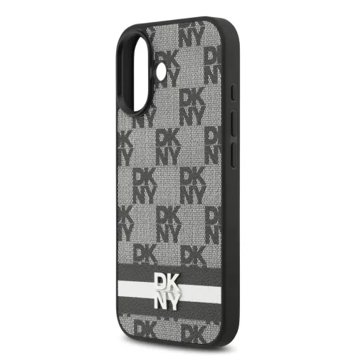 DKNY PU Leather Checkered Pattern and Stripe tok iPhone 17 készülékhez fekete